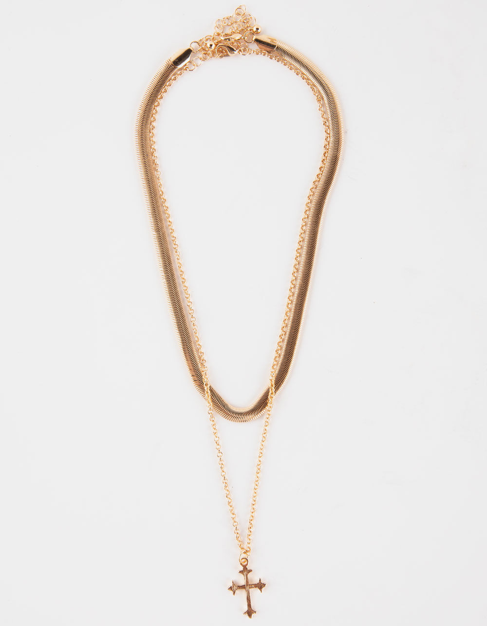 FULL TILT 2 Pack Layered Snake Chain & Cross Necklace