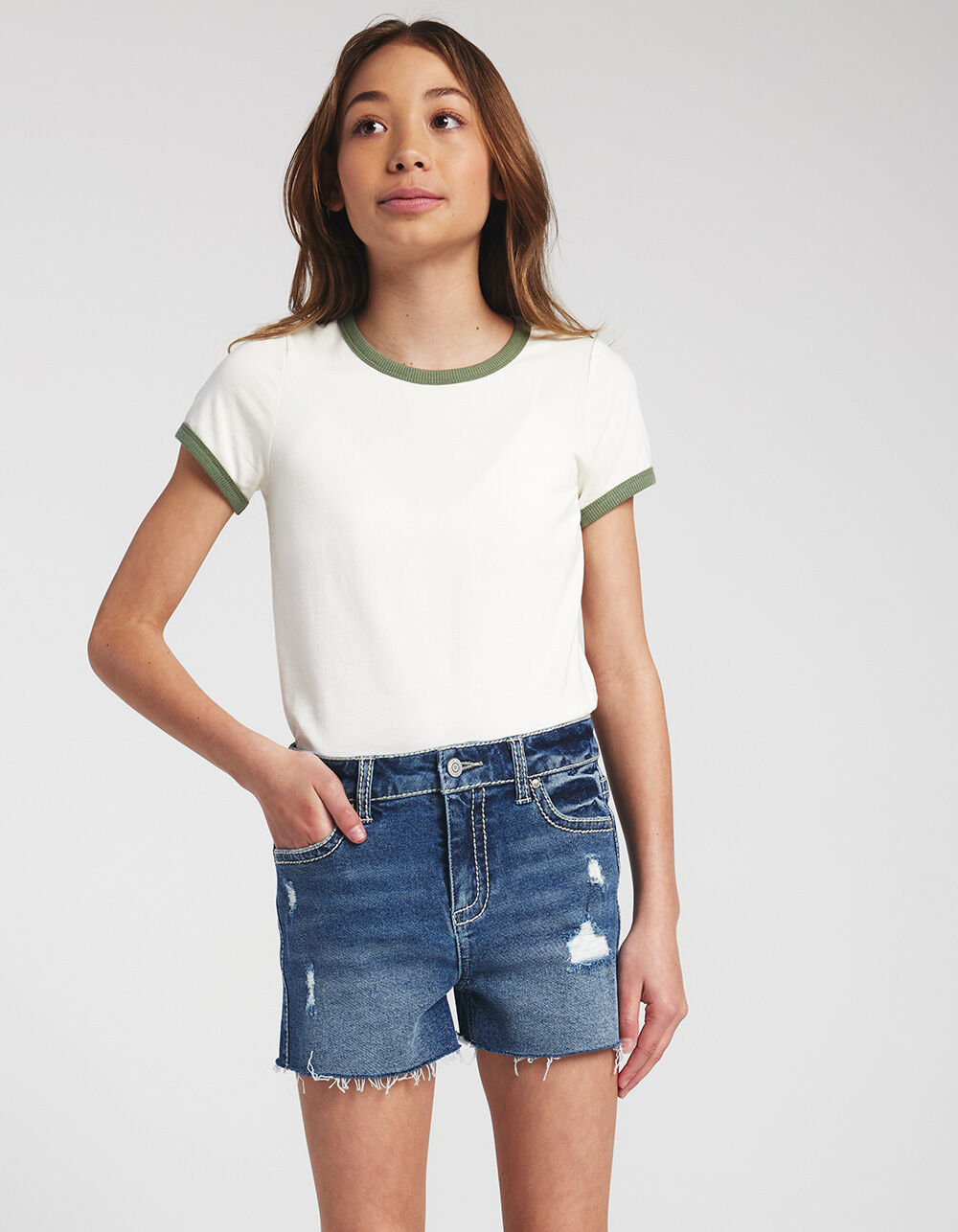 RSQ Girls Vintage High Rise Stitch Shorts