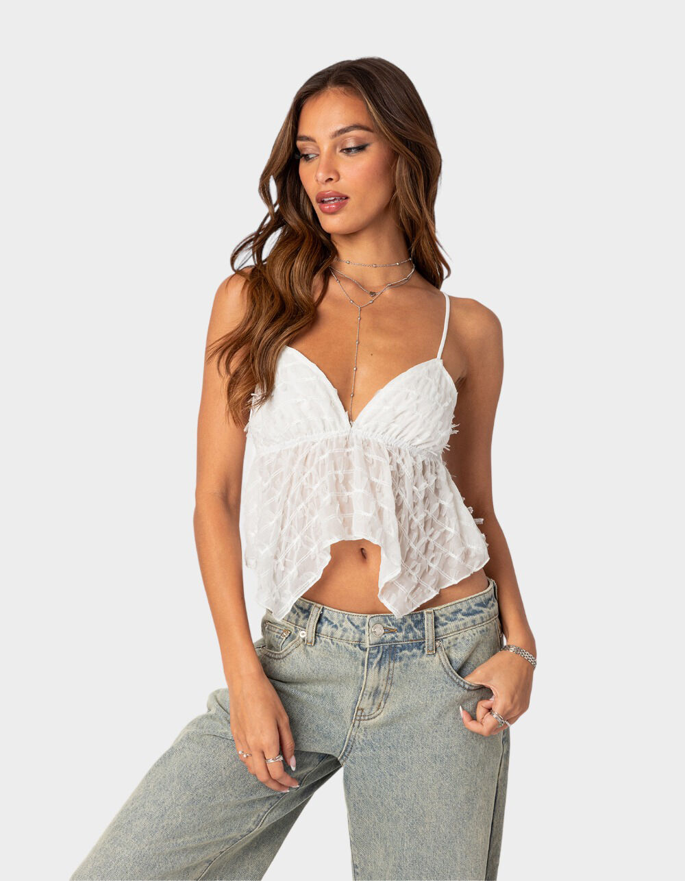 EDIKTED Flutter Frilled Tie Back Top