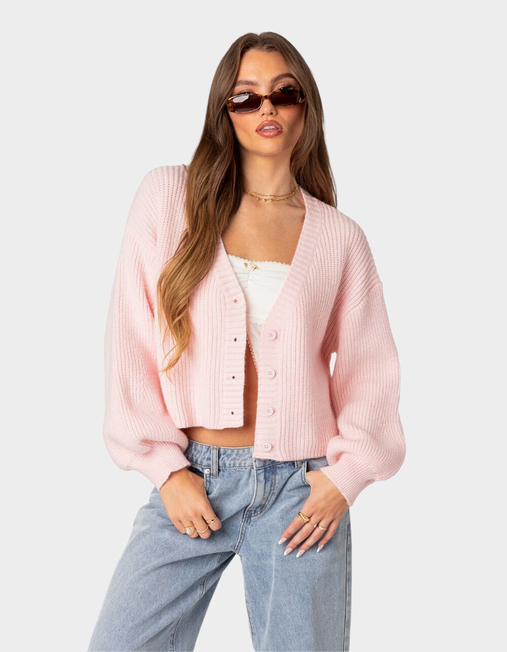 EDIKTED Sabrina Chunky Knit Womens Cropped Cardigan