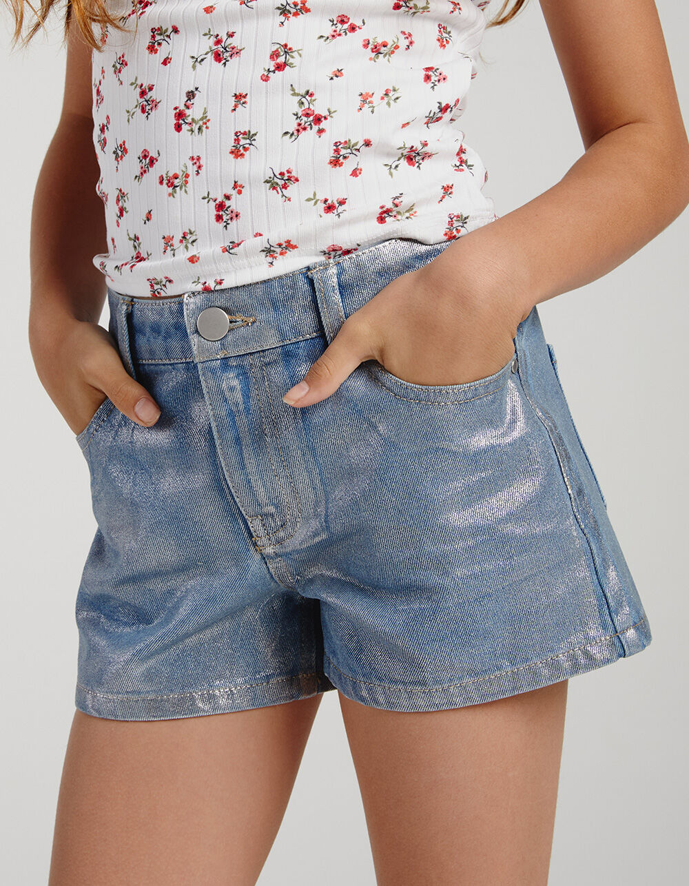 RSQ Girls Metallic Coated Denim Shorts