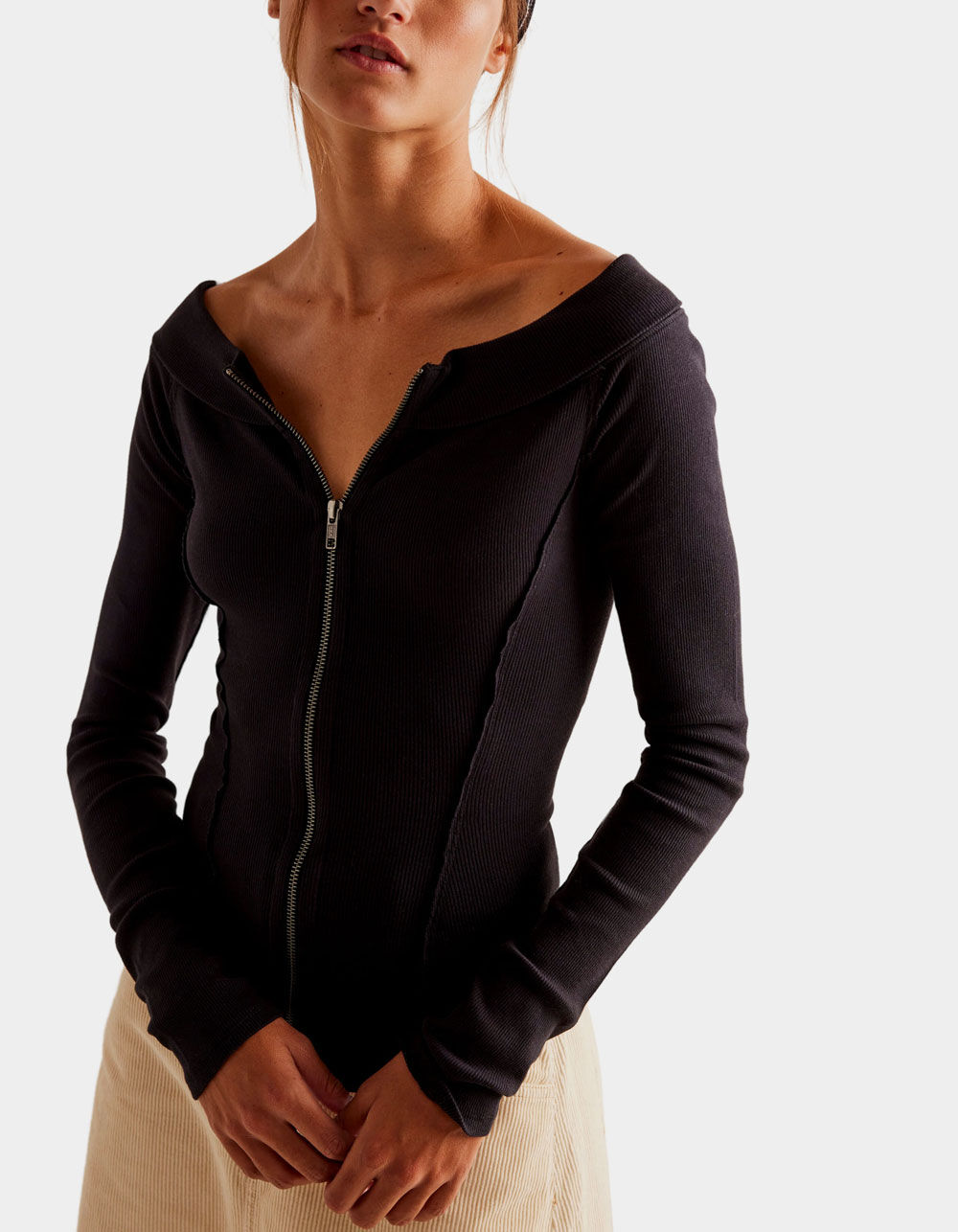 FREE PEOPLE Eye Candy Womens Long Sleeve Zip-Up Top