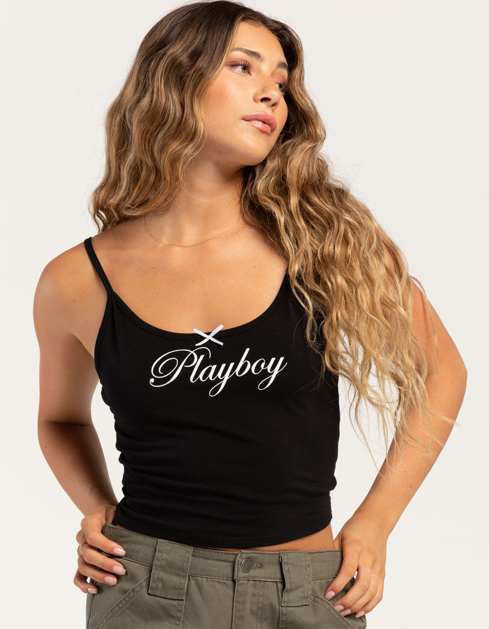 PLAYBOY Satin Bow Womens Tank Top