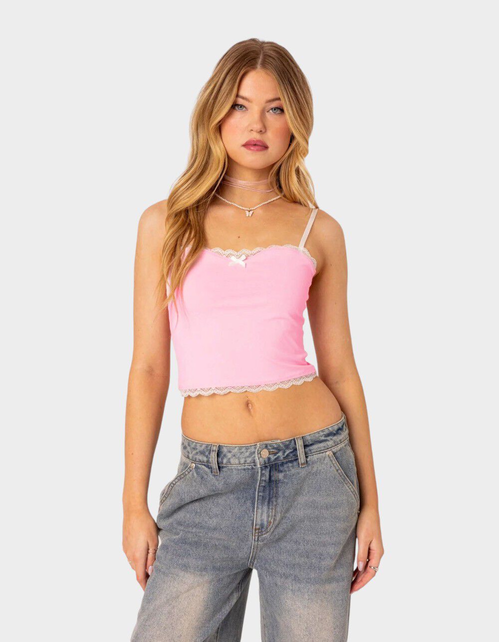 EDIKTED Alara Lace Trim Tank Top