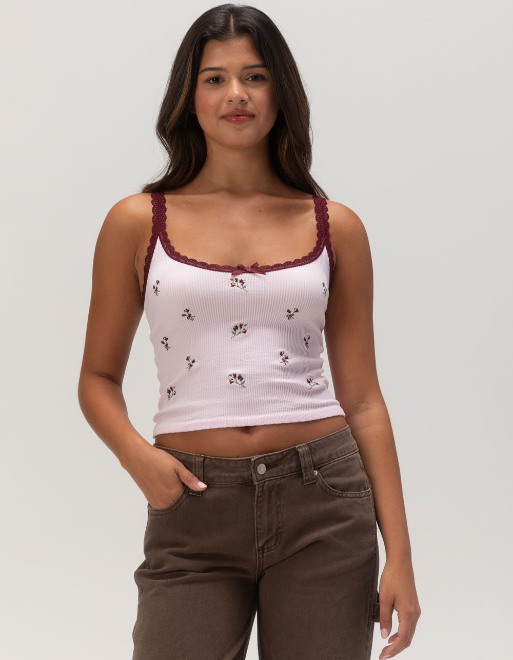 FULL TILT Seamless Lace Trim Embroidered Womens Cami