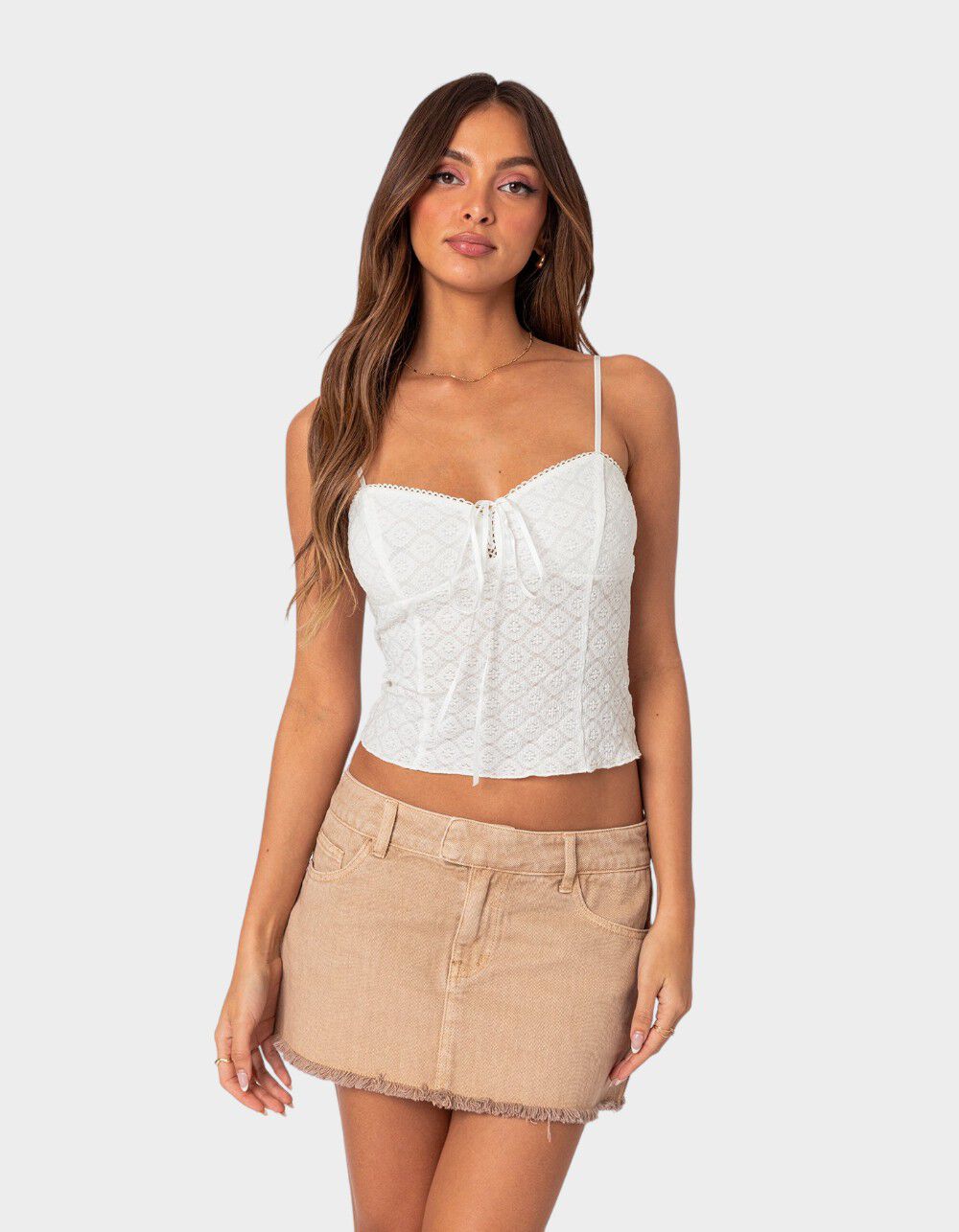 EDIKTED Textured Lacey Tank Top
