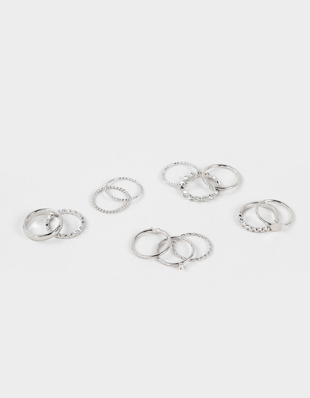 FULL TILT 12 Pack Dainty Rhinestone Ring Set
