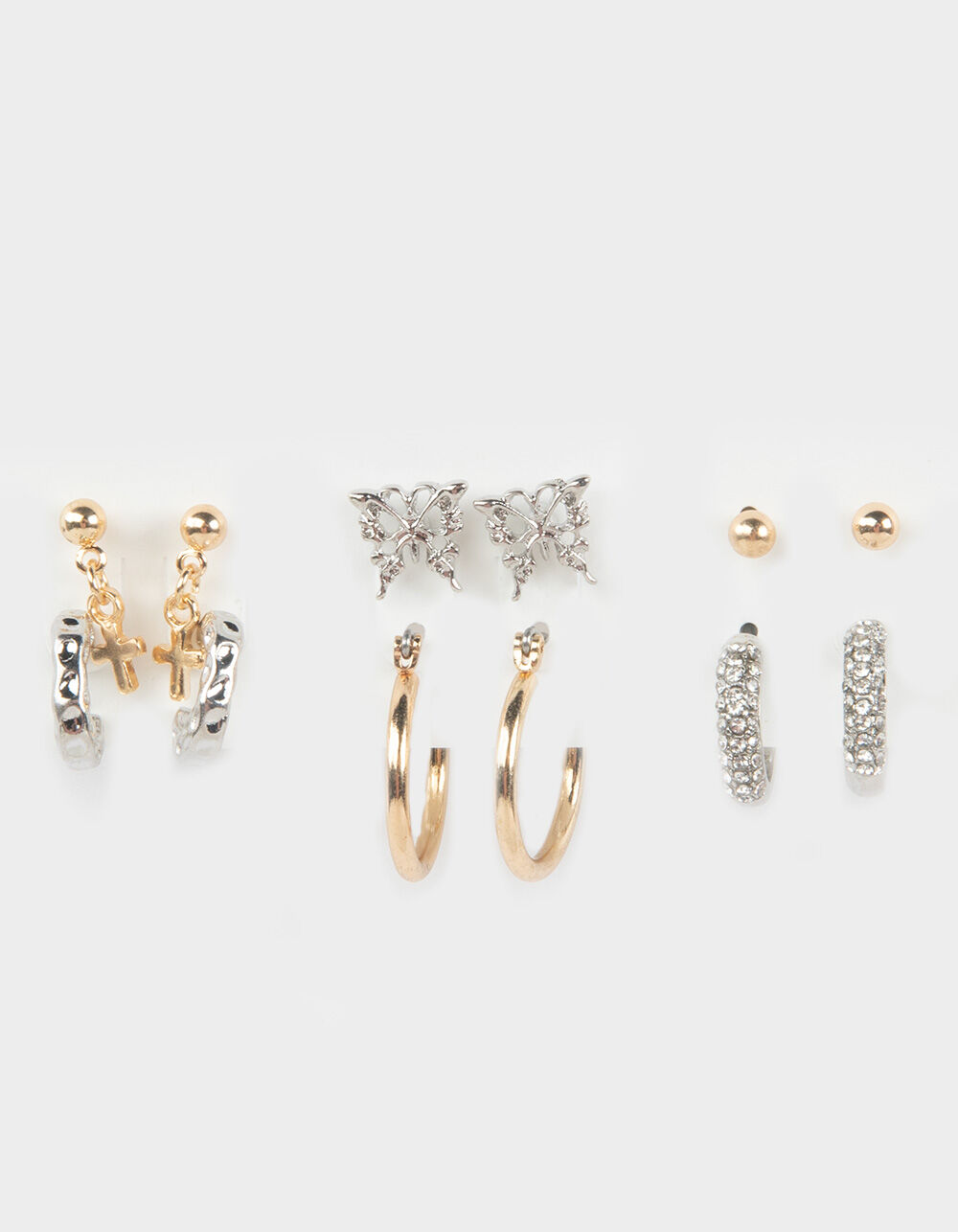 FULL TILT 6 Pack Cross/Butterfly Hoop Earring Set