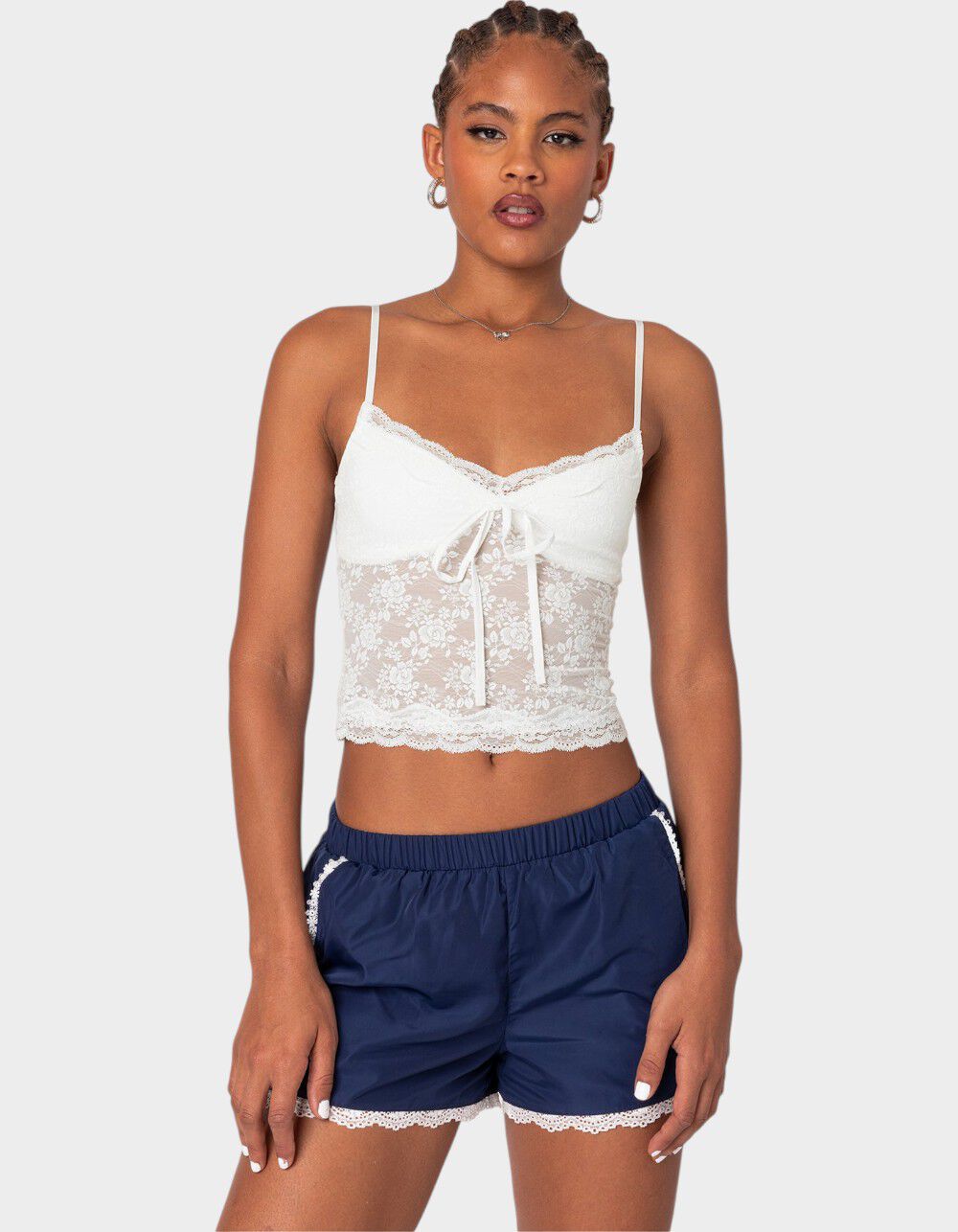 EDIKTED Cami Sheer Lace Tank Top