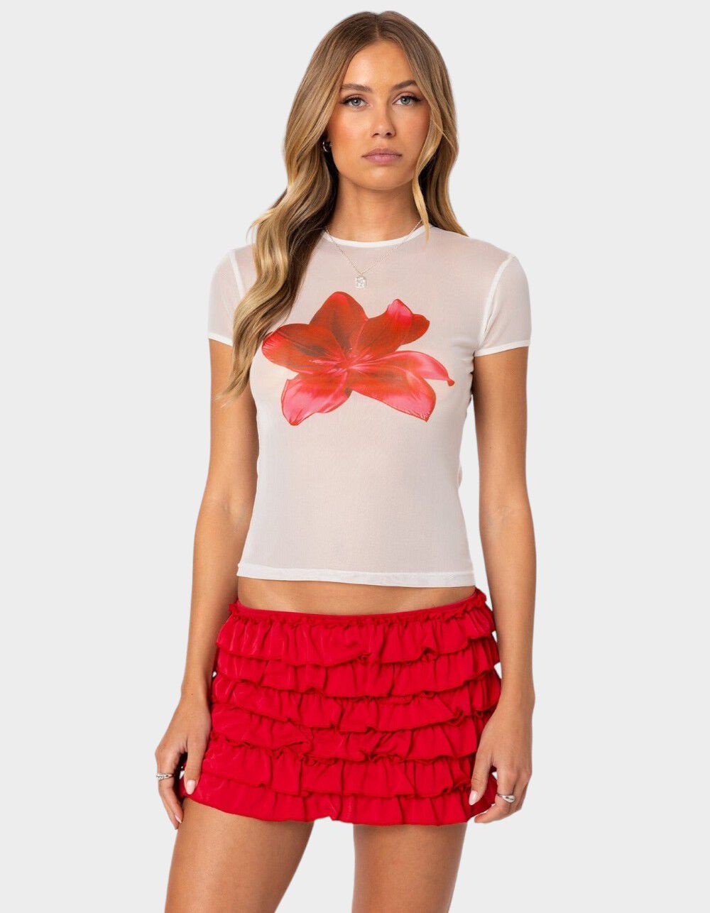 EDIKTED Aloha Sheer Mesh Tee