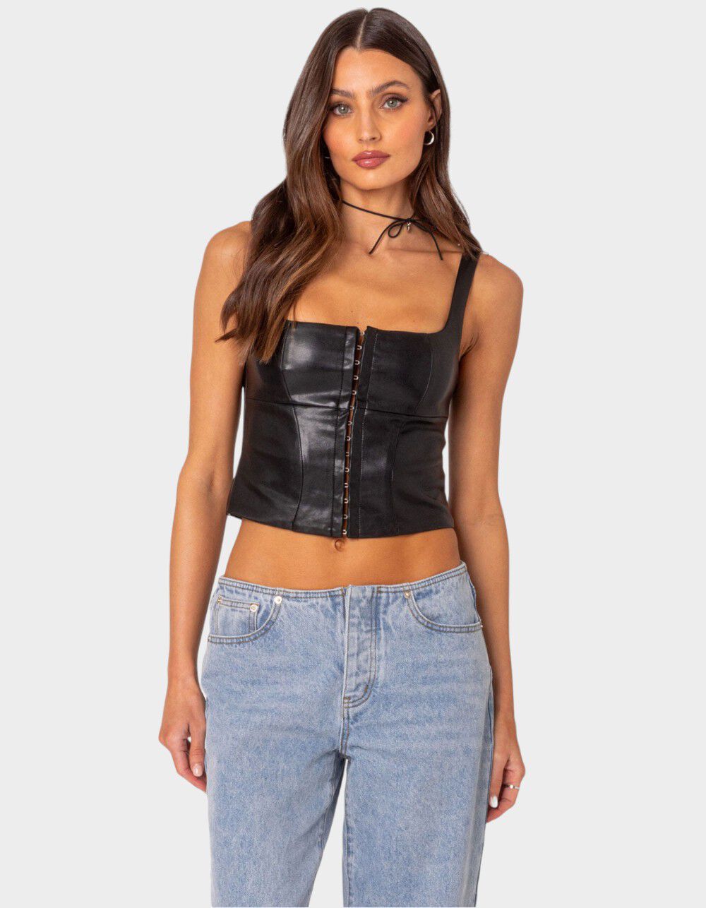EDIKTED Simone Faux Leather Corset