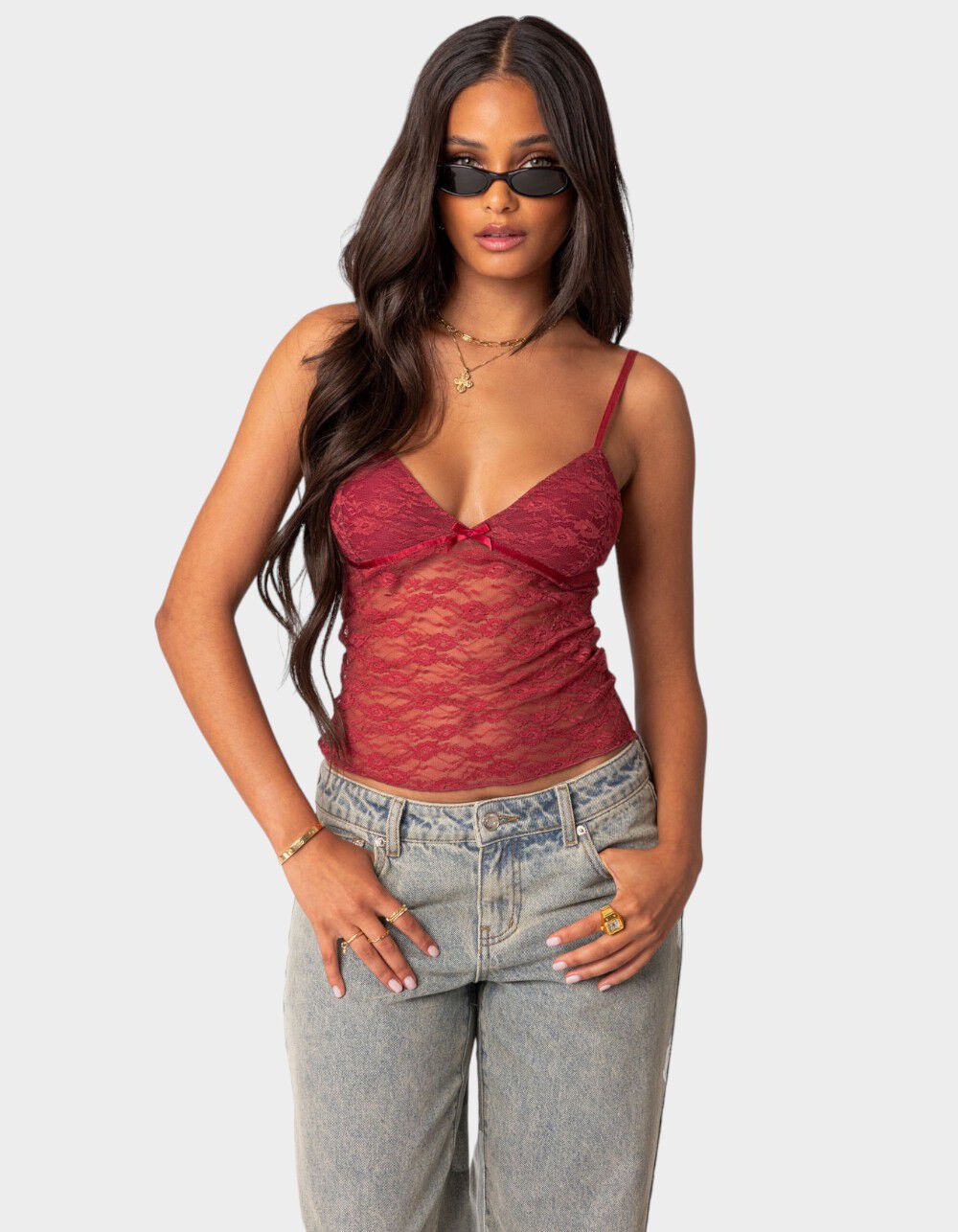 EDIKTED Eira Sheer Lace Tank Top