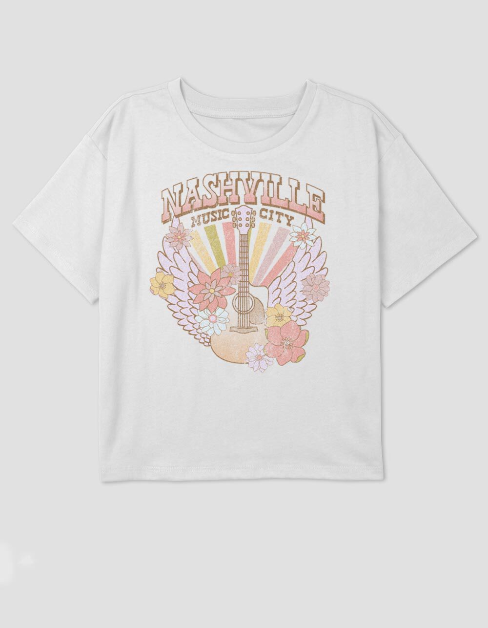 NASHVILLE Music City Guitar Wings Girls Crop Tee