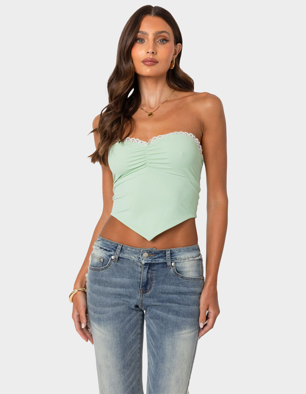 EDIKTED Cinched Strapless Triangle Top
