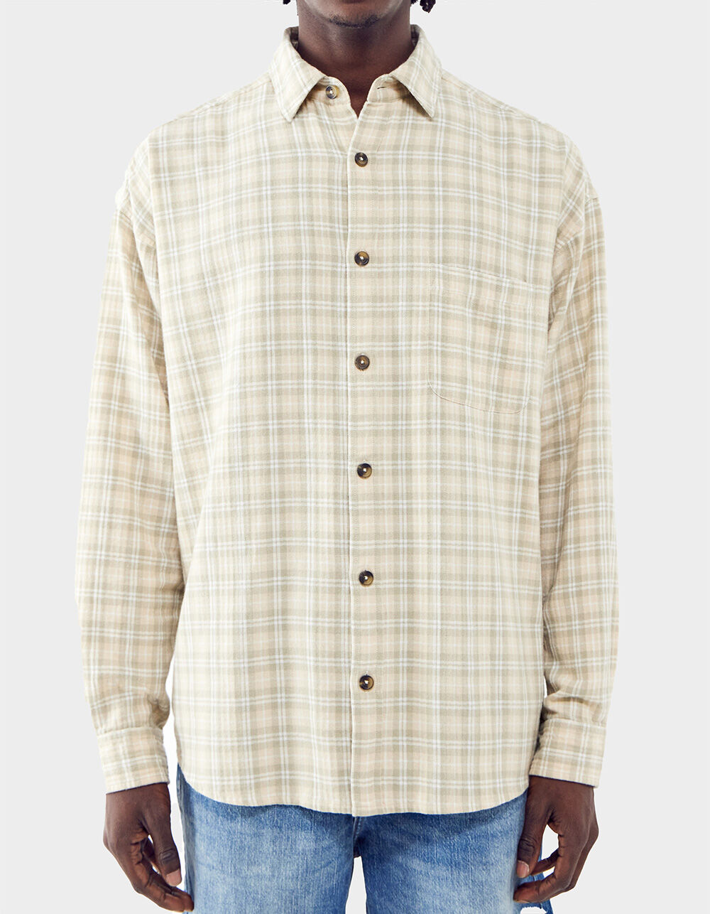 BDG Urban Outfitters Brushed Check Mens Long Sleeve Button Up Shirt