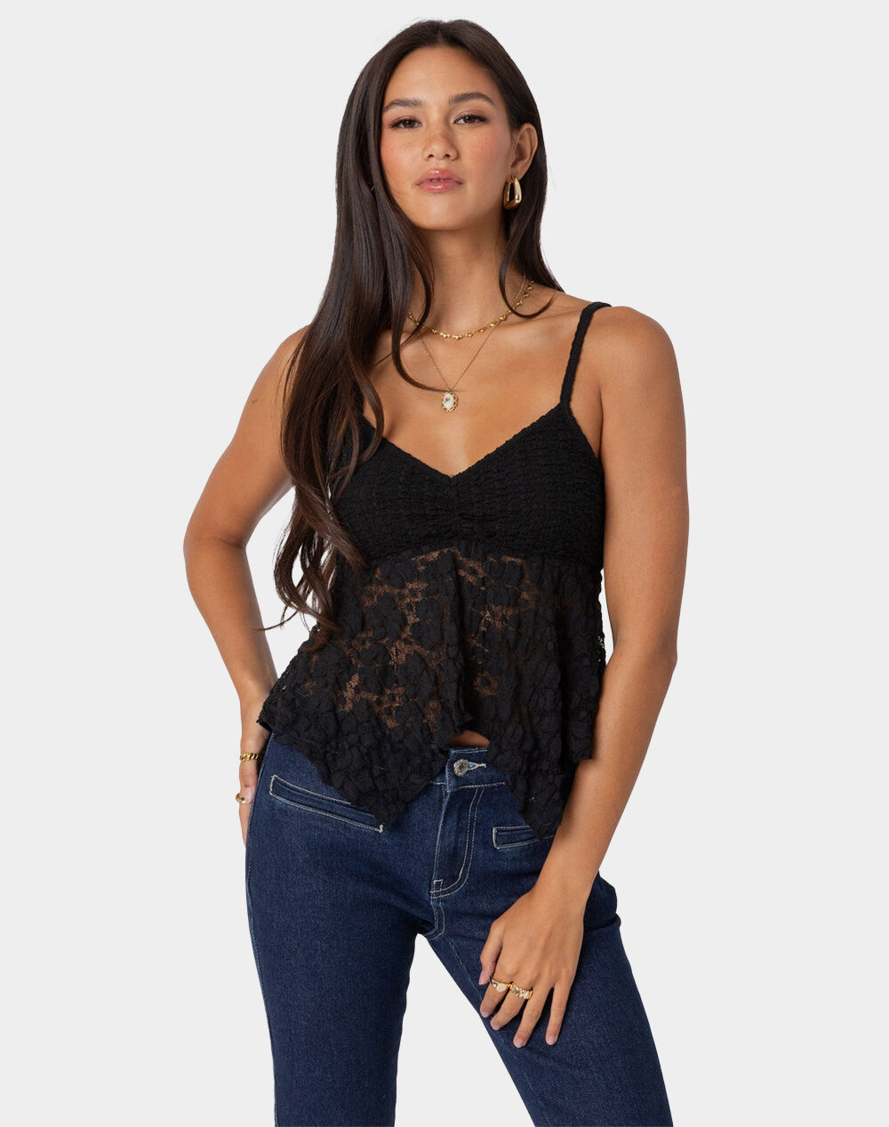 EDIKTED Orchid Sheer Lace Top