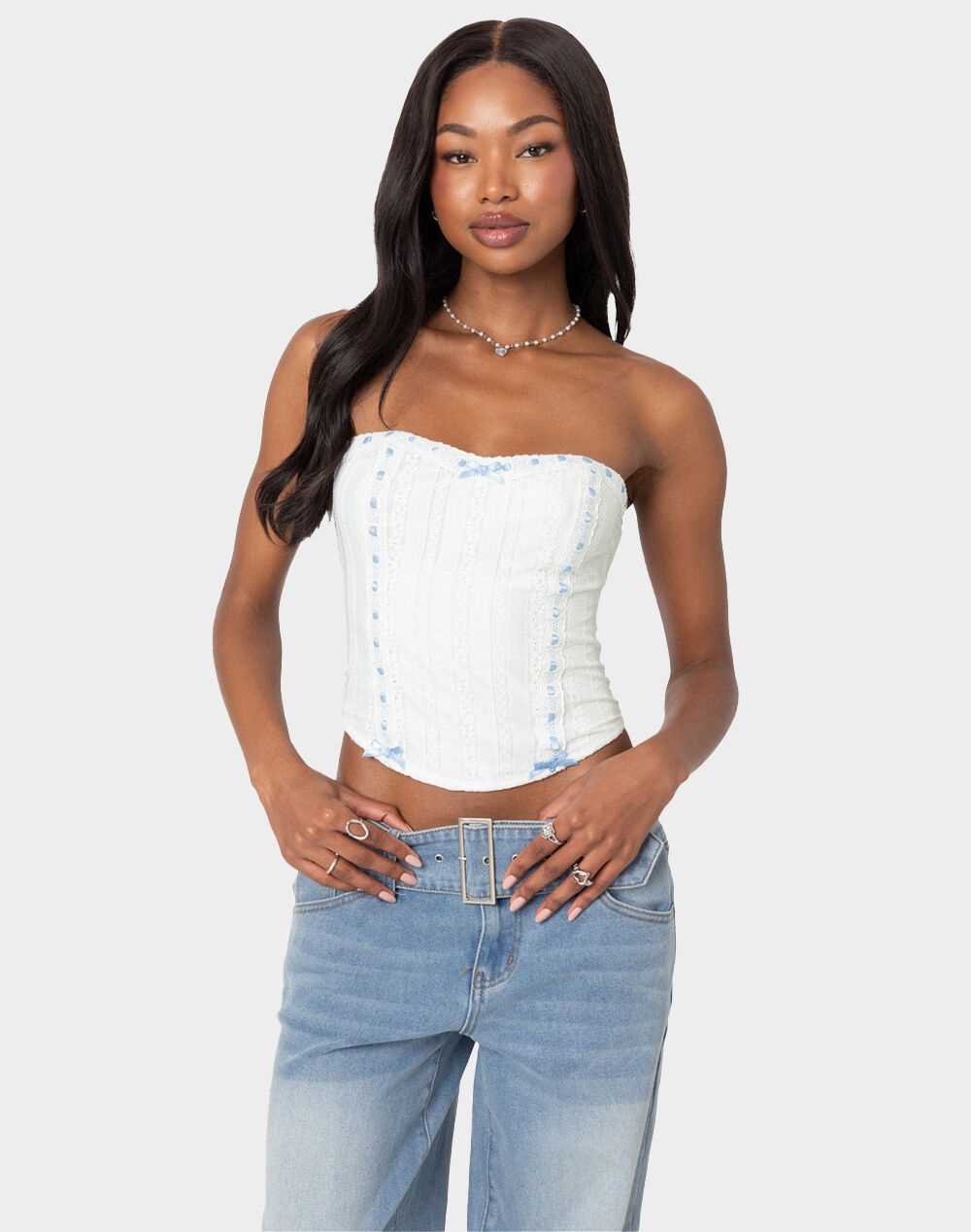 EDIKTED Mist Lacey Ribbon Corset