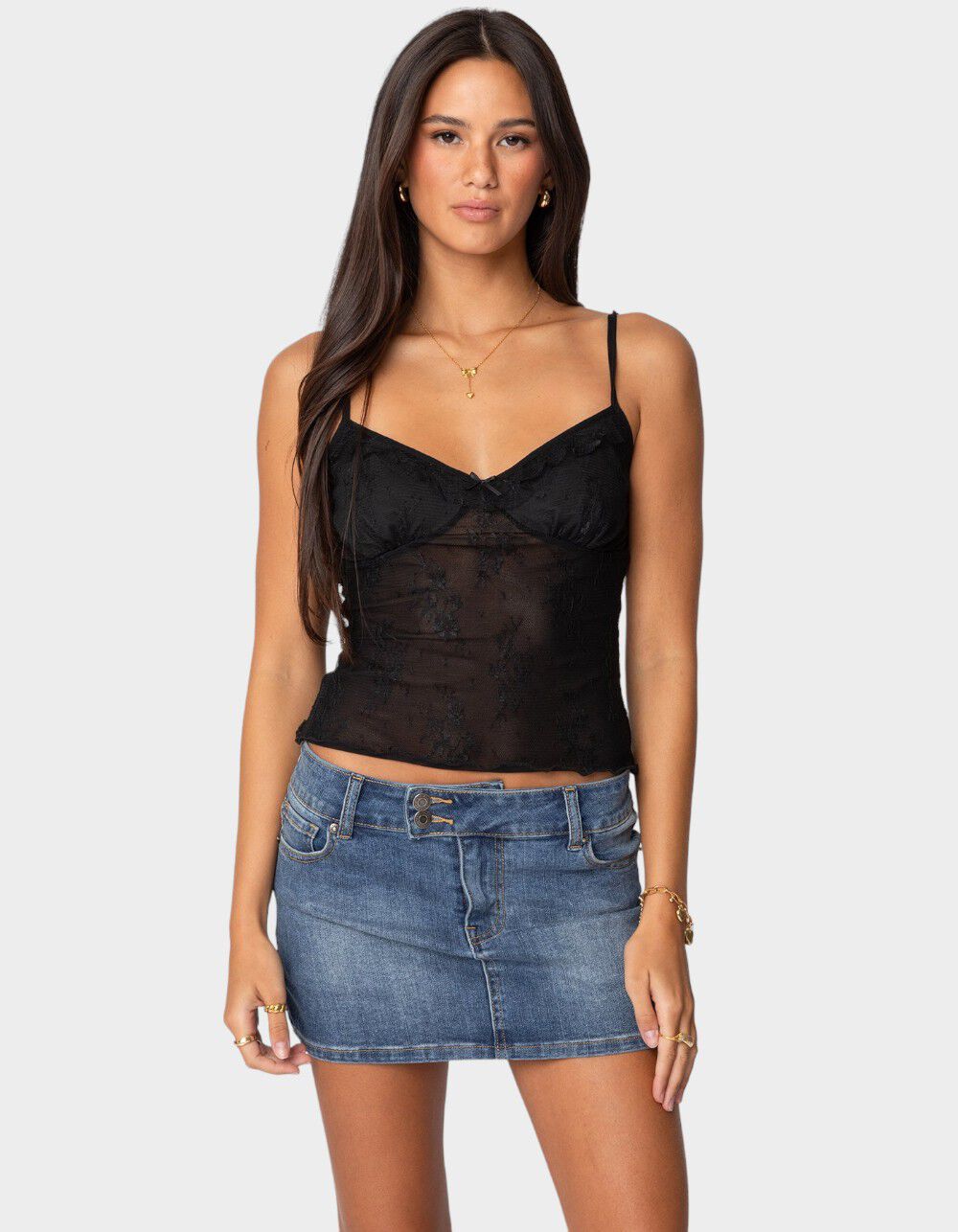 EDIKTED Angelina Sheer Lace Tank Top