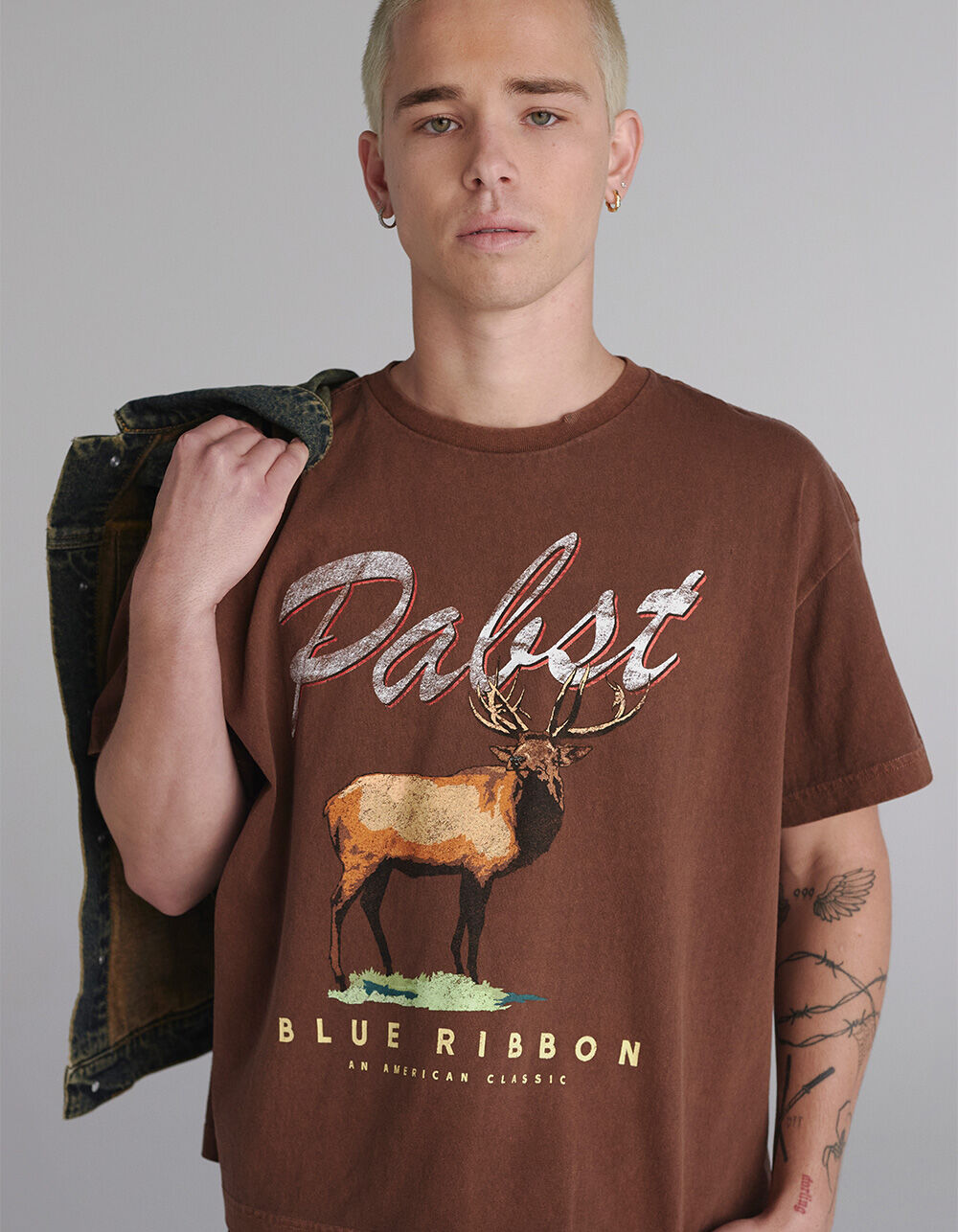 PABST BLUE RIBBON Elk Mens Cropped Tee