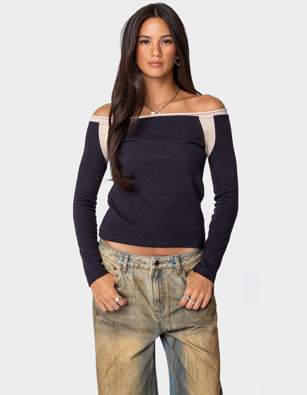 EDIKTED Off Shoulder Thermal Top