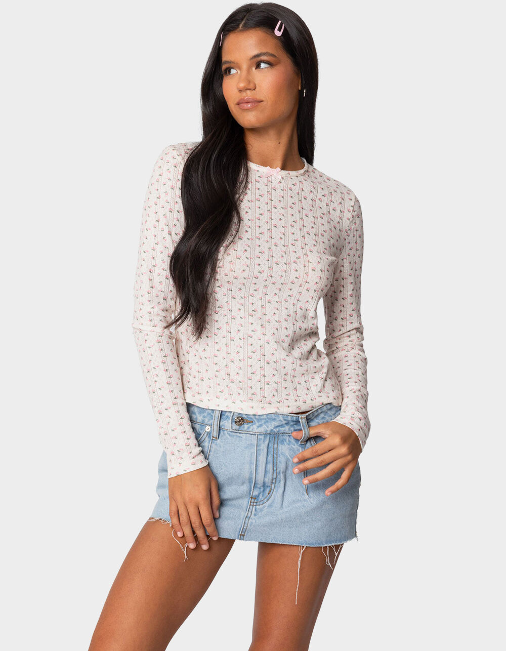 EDIKTED Emery Printed Pointelle Top