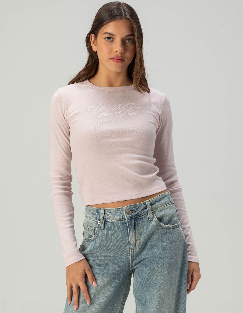 RSQ Womens Do It For The Plot Long Sleeve Baby Tee