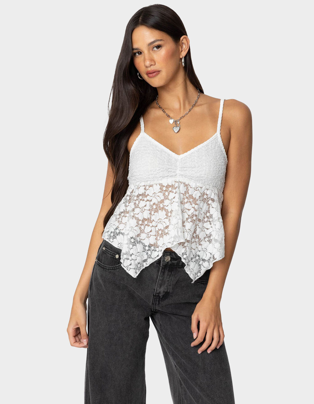 EDIKTED Orchid Sheer Lace Top