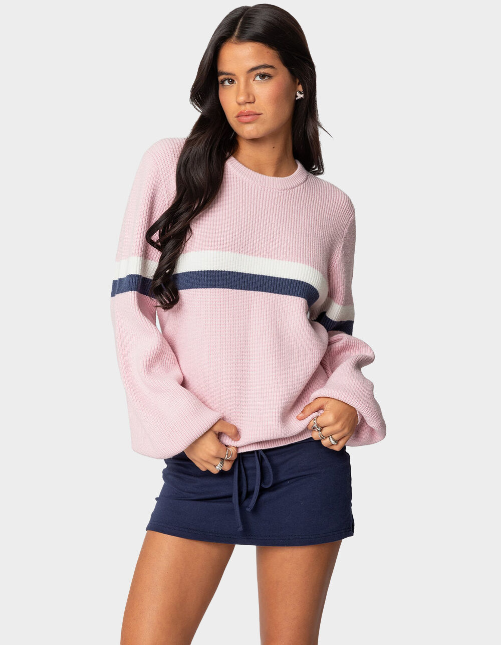 EDIKTED Nautical Striped Oversized Sweater
