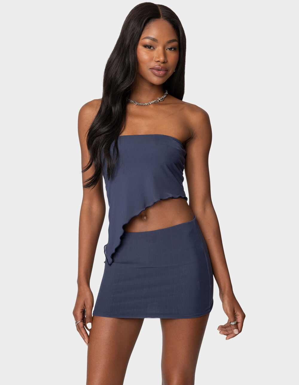 EDIKTED Vivi Mesh Asymmetric Tube Top