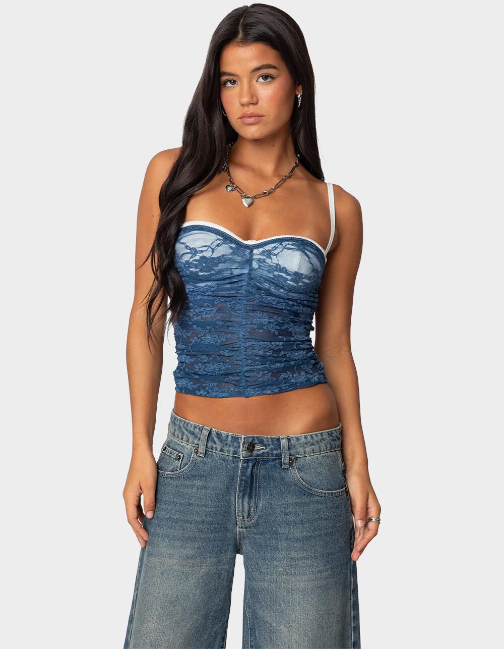 EDIKTED Eleanor Bra Detail Sheer Lace Top