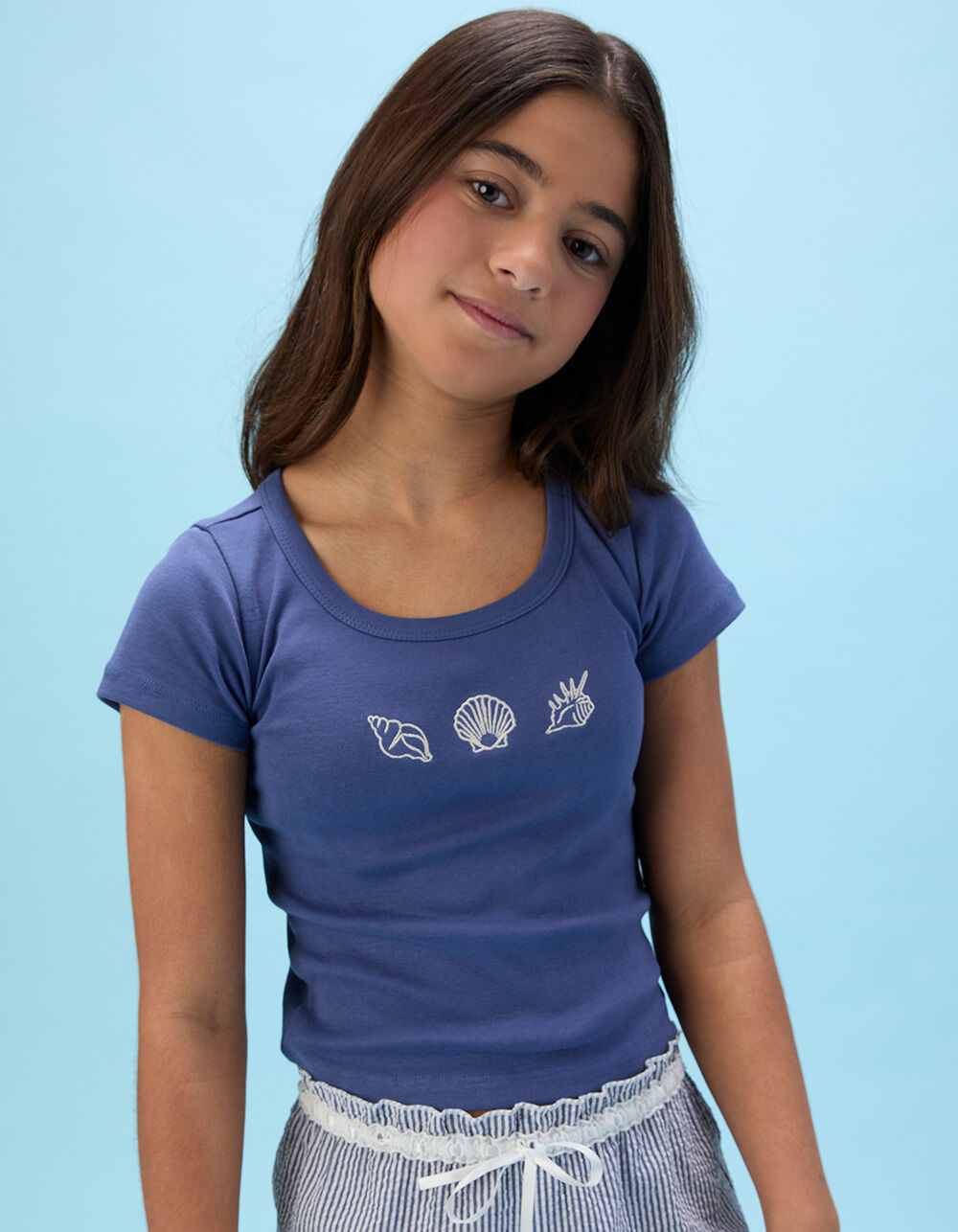 FULL TILT Embroidered Seashells Girls Tee