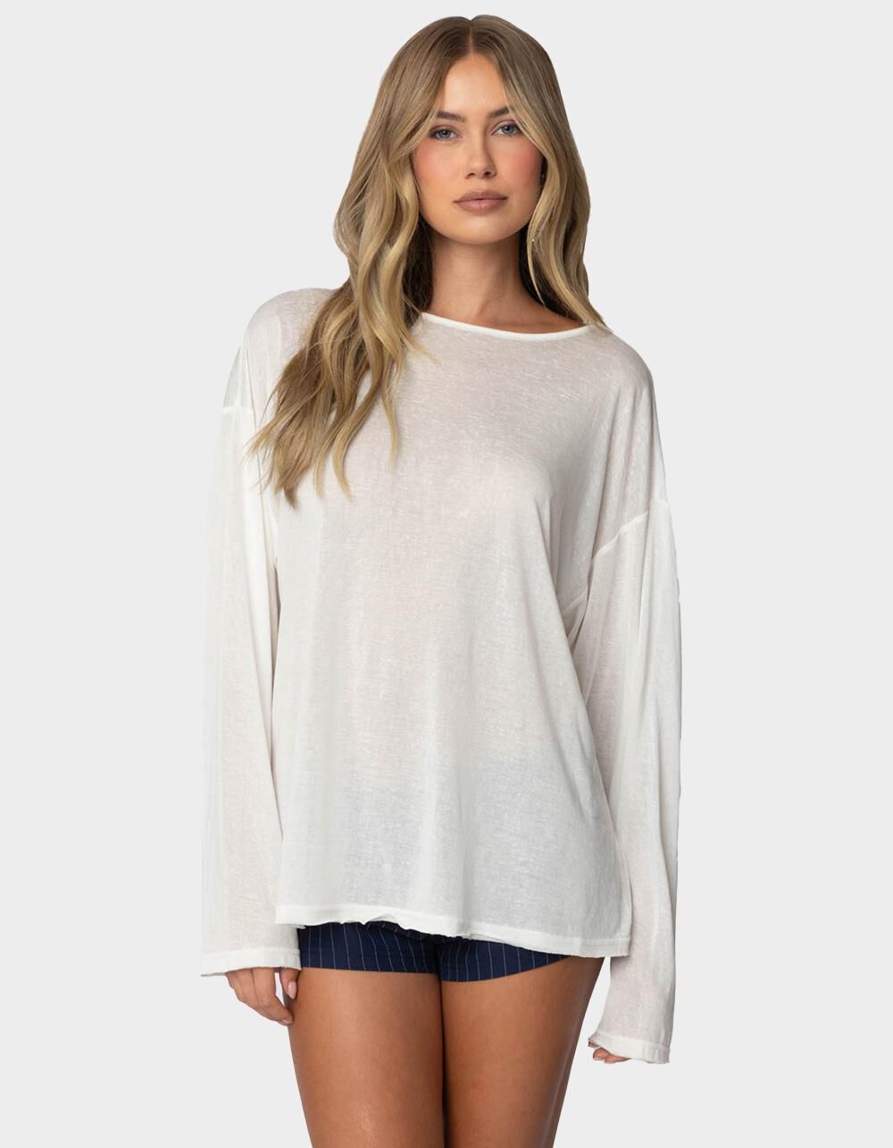 EDIKTED Oversized Semi Sheer Long Sleeve Tee