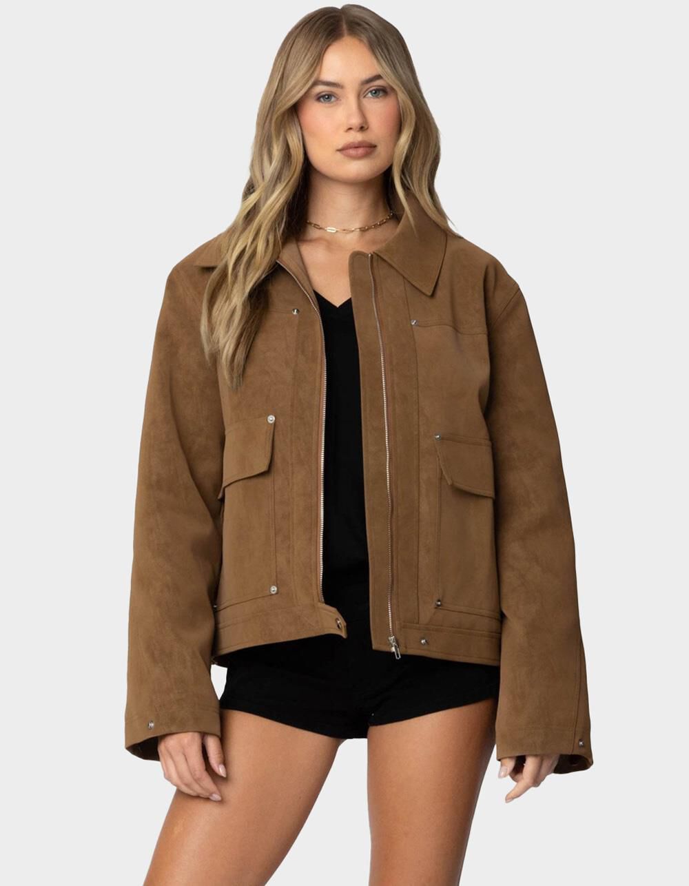 EDIKTED Annabelle Oversized Faux Suede Jacket