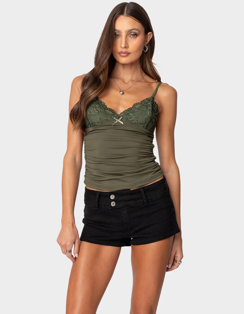 EDIKTED Kathryn Gathered Lacey Tank Top
