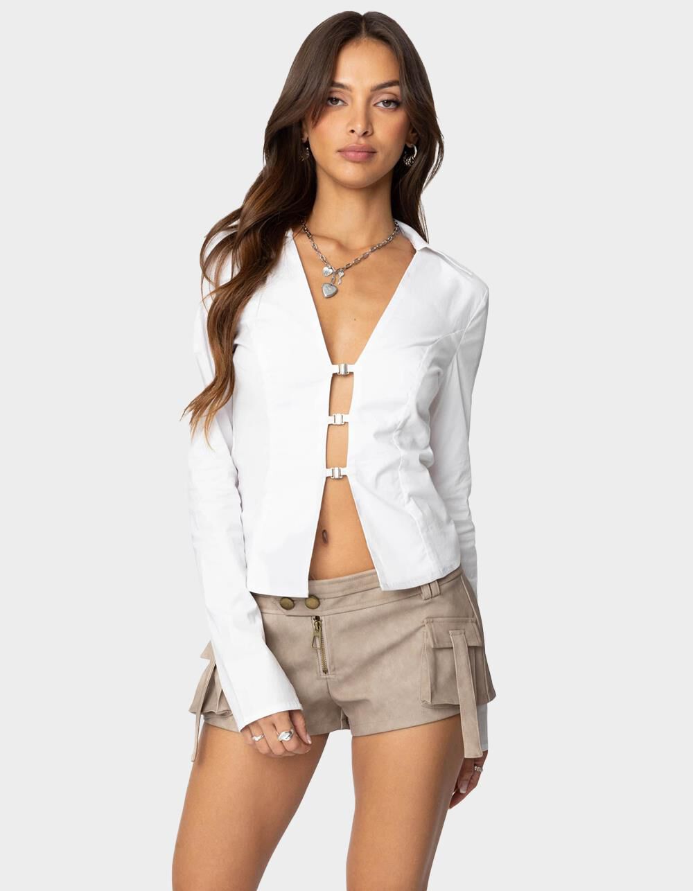 EDIKTED Triple Buckle Collared Top