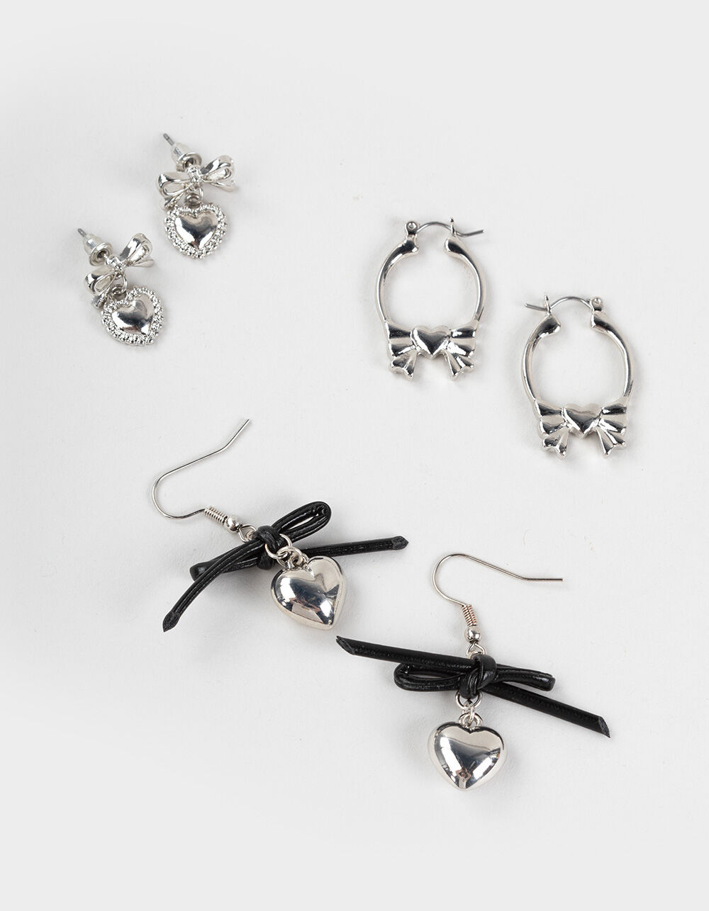 FULL TILT 3 Pack Heart/Bow Hoop Earrings