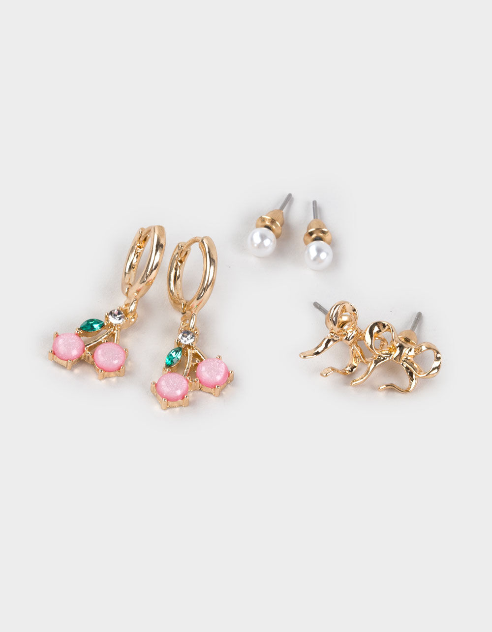 FULL TILT 3 Pack Cherry/Bow/Pearl Earrings