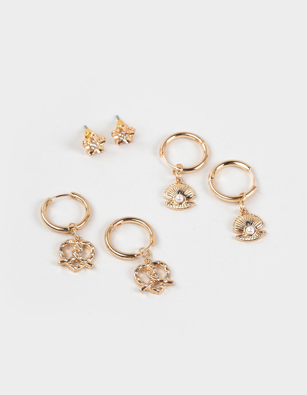 FULL TILT 3 Pack Pretzel/Shell/Flower Earrings