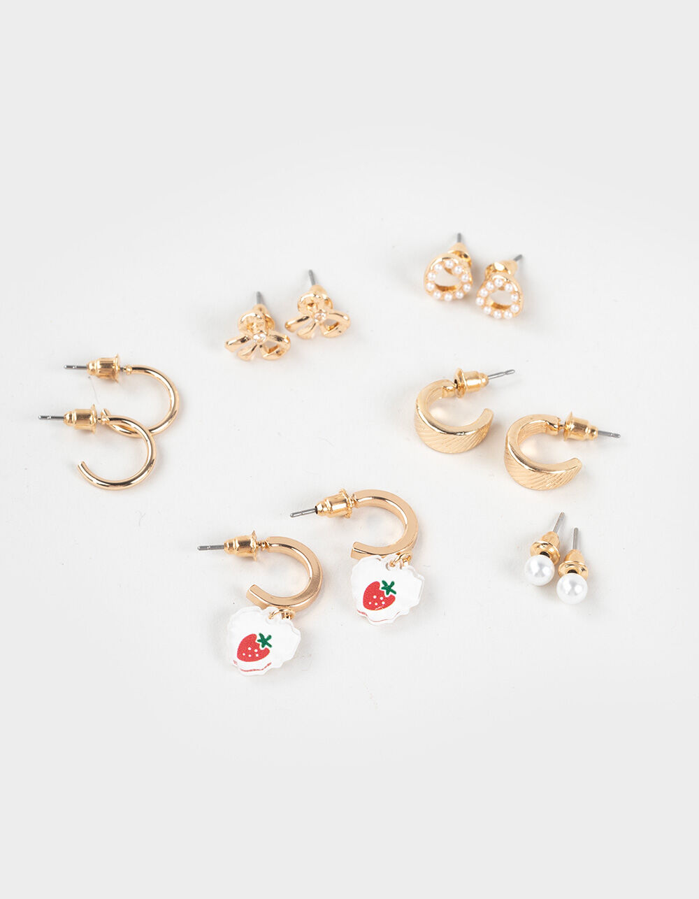 FULL TILT 6 Pack Heart/Strawberry Hoop Earrings