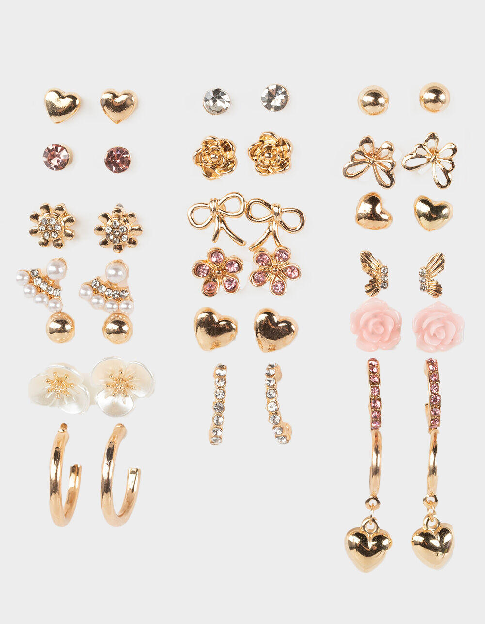 FULL TILT 20 Pack Floral/Bow/Hoop Earrings
