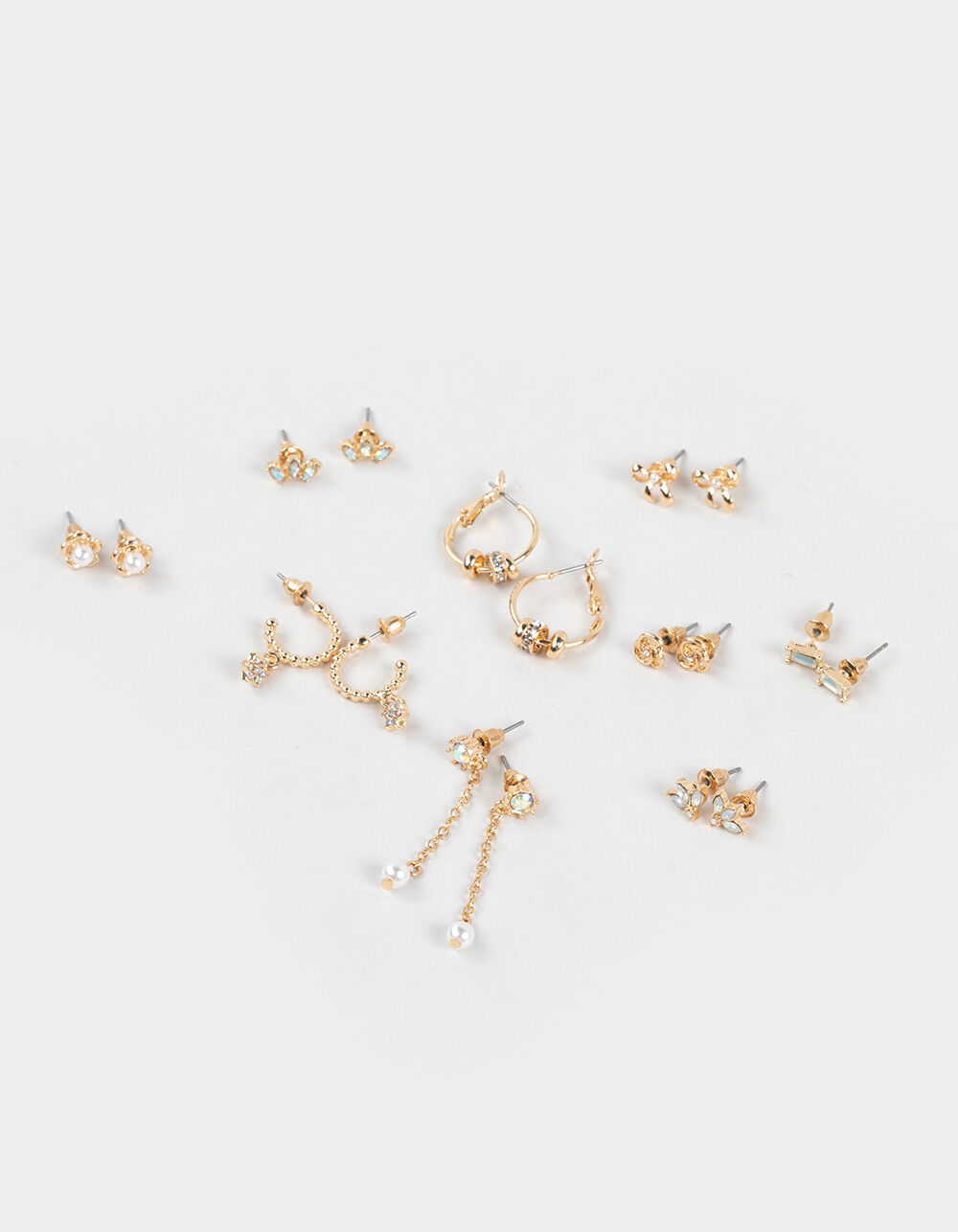 FULL TILT 9 Pack Bow/Floral/Rhinestone/Hoop Earrings