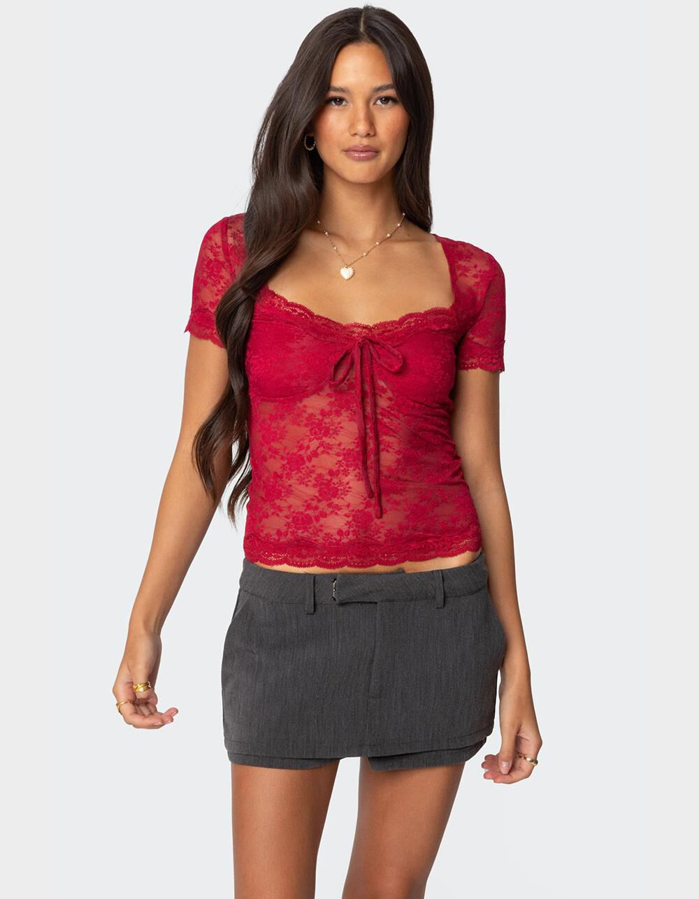 EDIKTED Roxana Sheer Lace Top