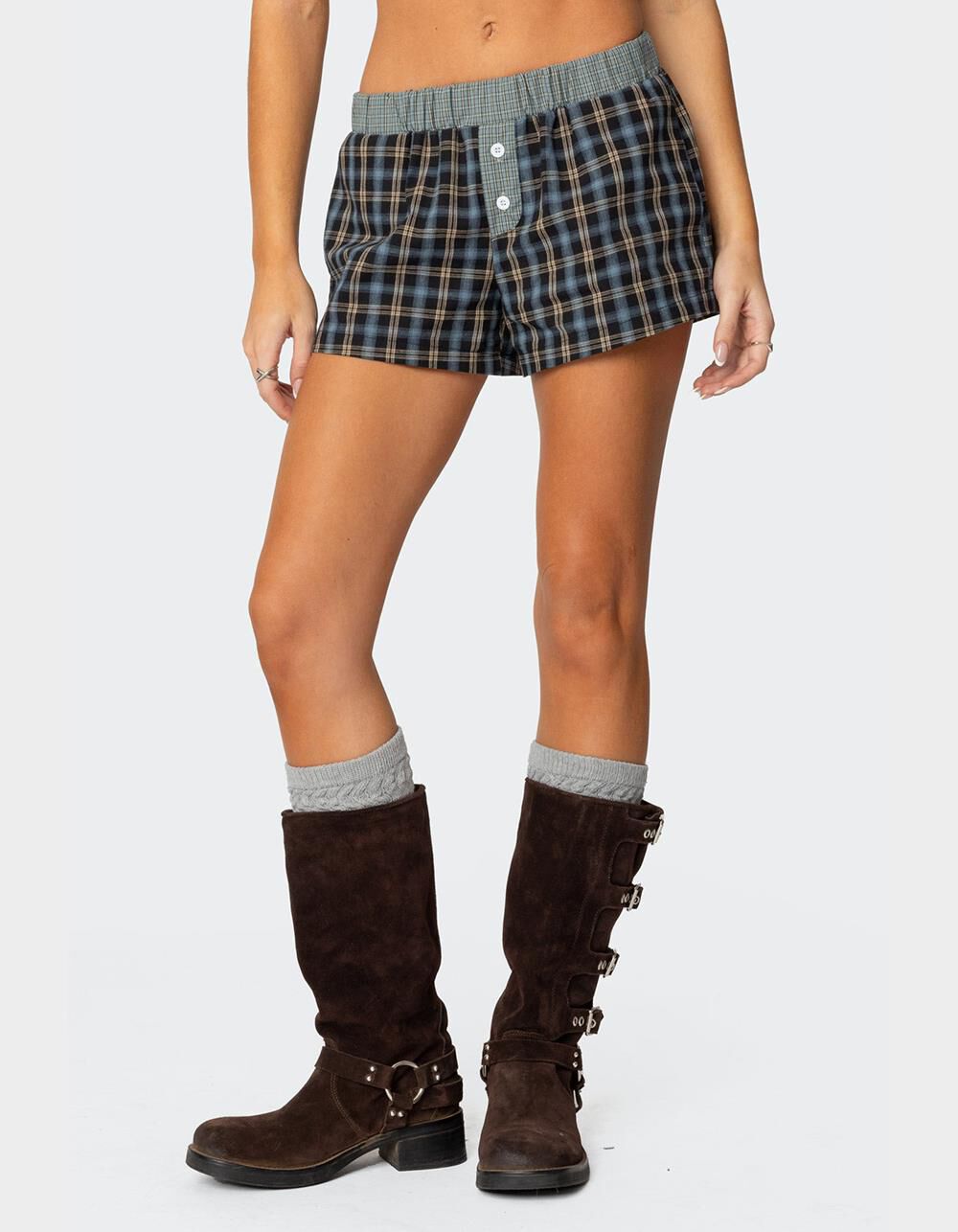 EDIKTED Mixed Plaid Boxer Shorts
