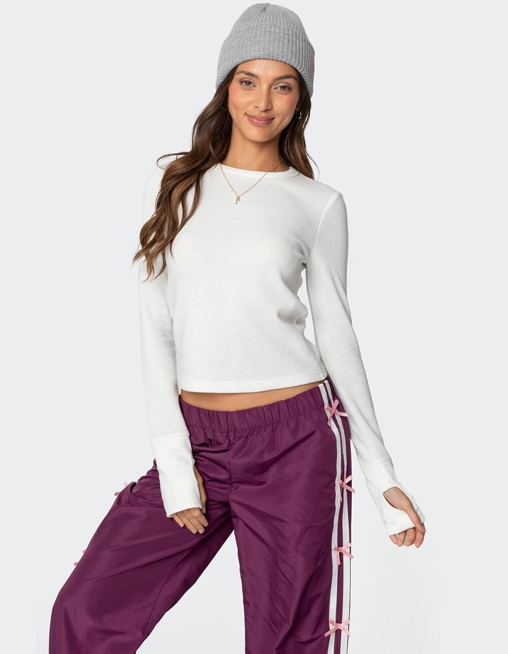 EDIKTED Waffle Long Sleeve Tee