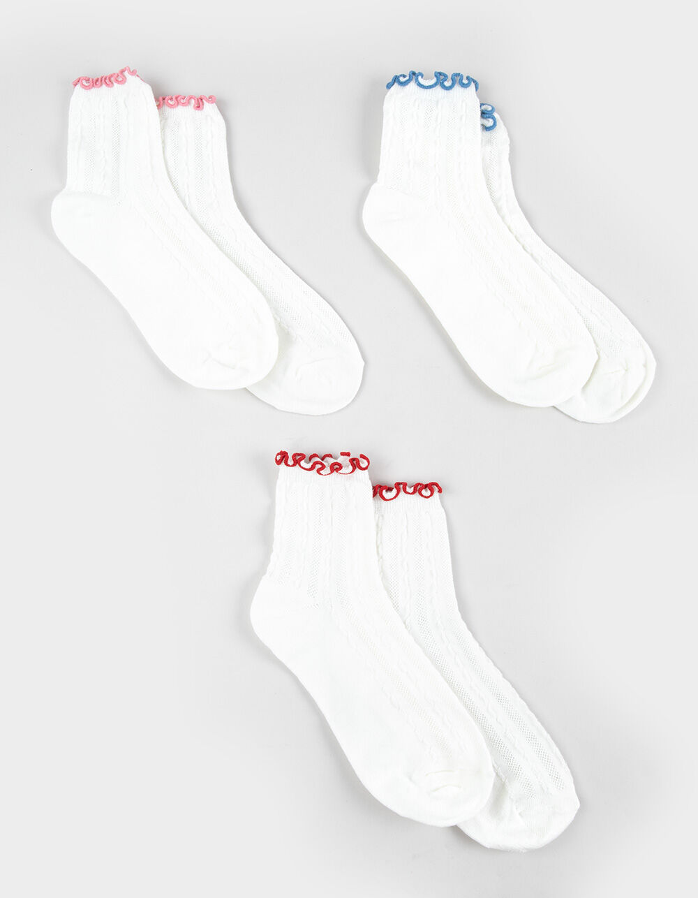 FULL TILT 3 Pack Colored Line Womens Ruffle Socks