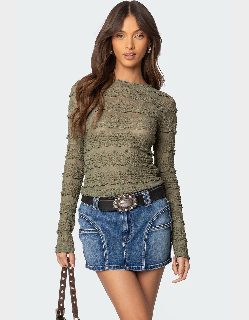 EDIKTED Daisey Textured Sheer Lace Top