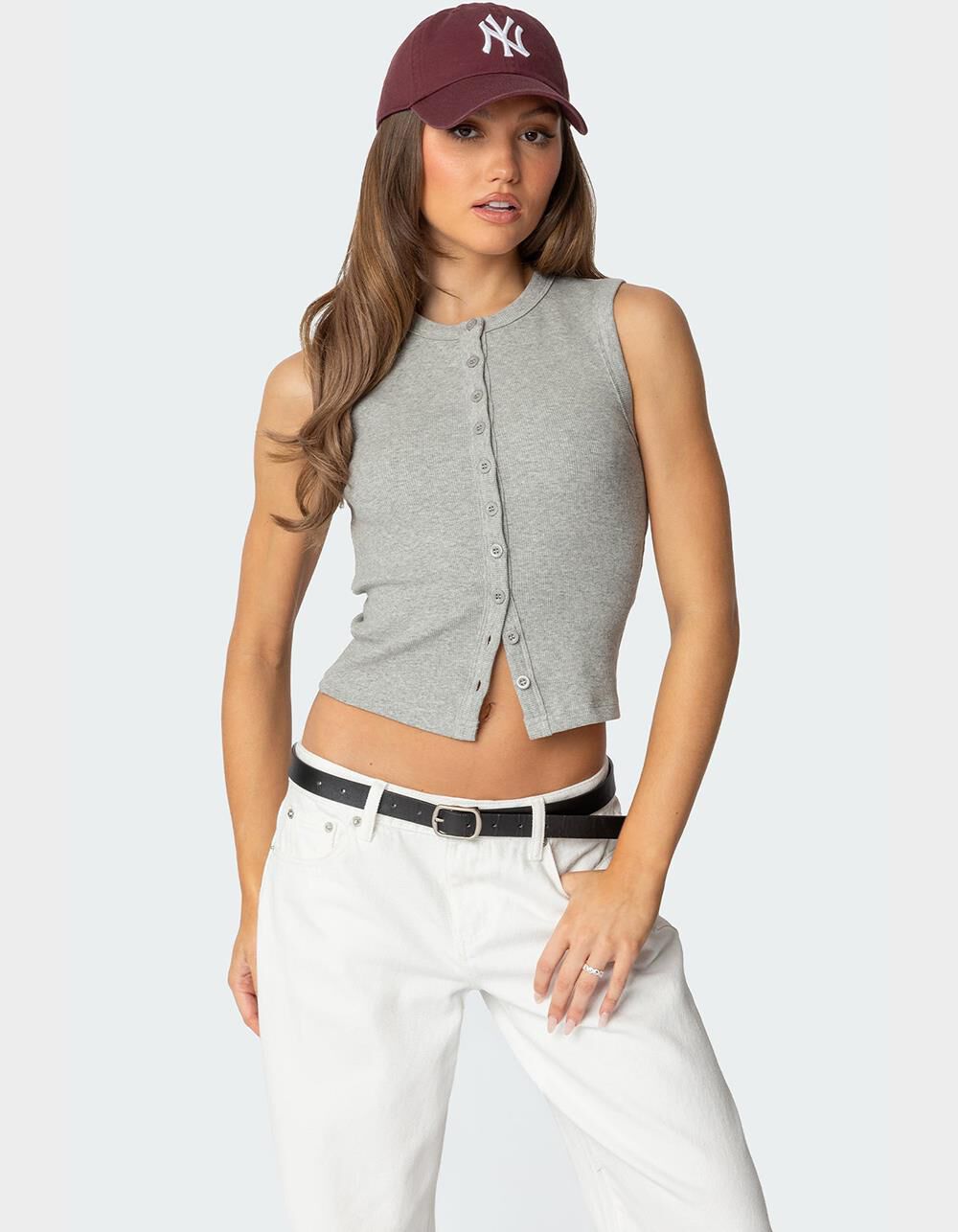 EDIKTED Basel Button Up Tank Top