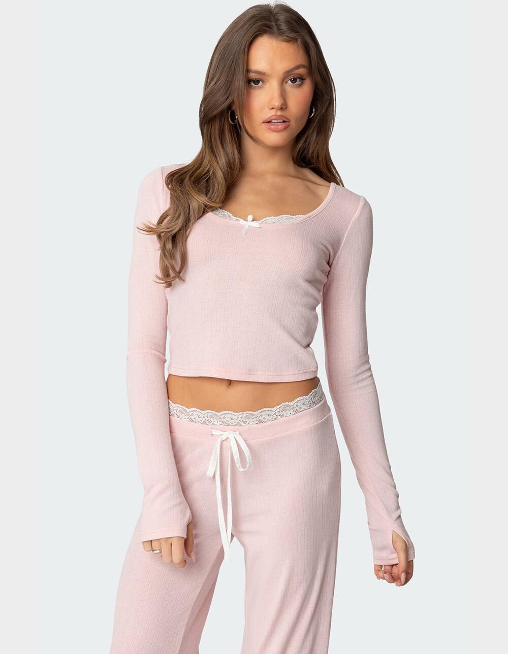EDIKTED Peekaboo Lace Long Sleeve Top