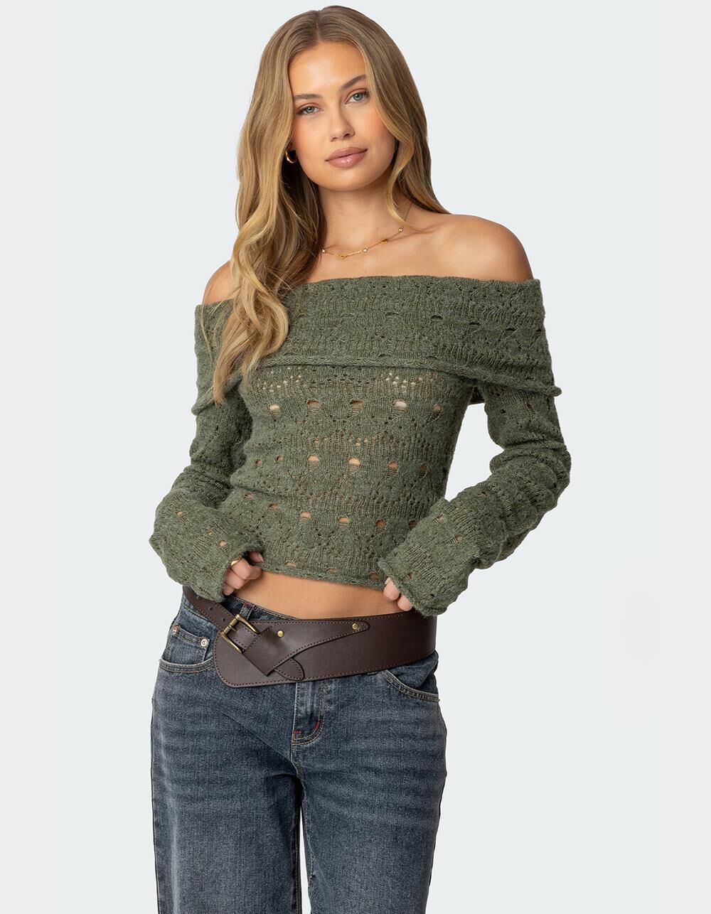EDIKTED Kenna Fold Over Knit Top