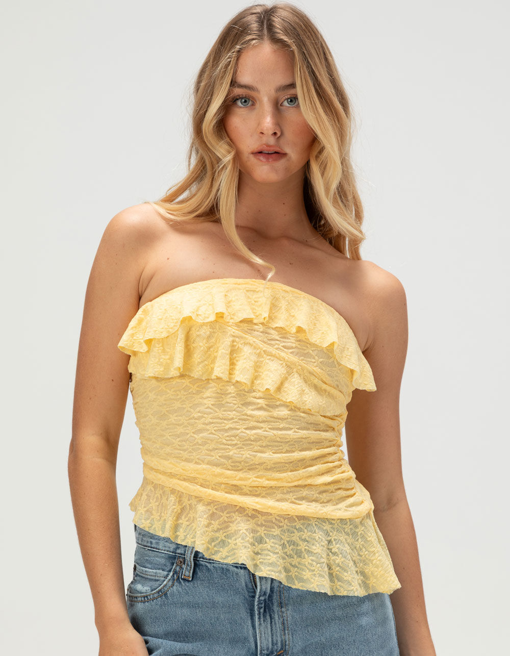 WEST OF MELROSE Lace Asymmetrical Womens Tube Top